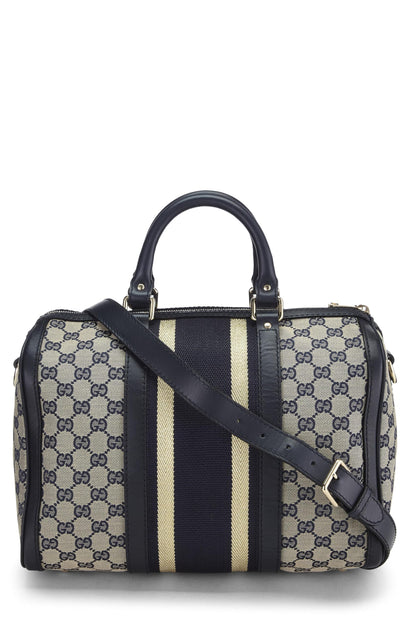 Gucci, sac Boston en toile GG bleu marine d'occasion de taille moyenne, bleu marine