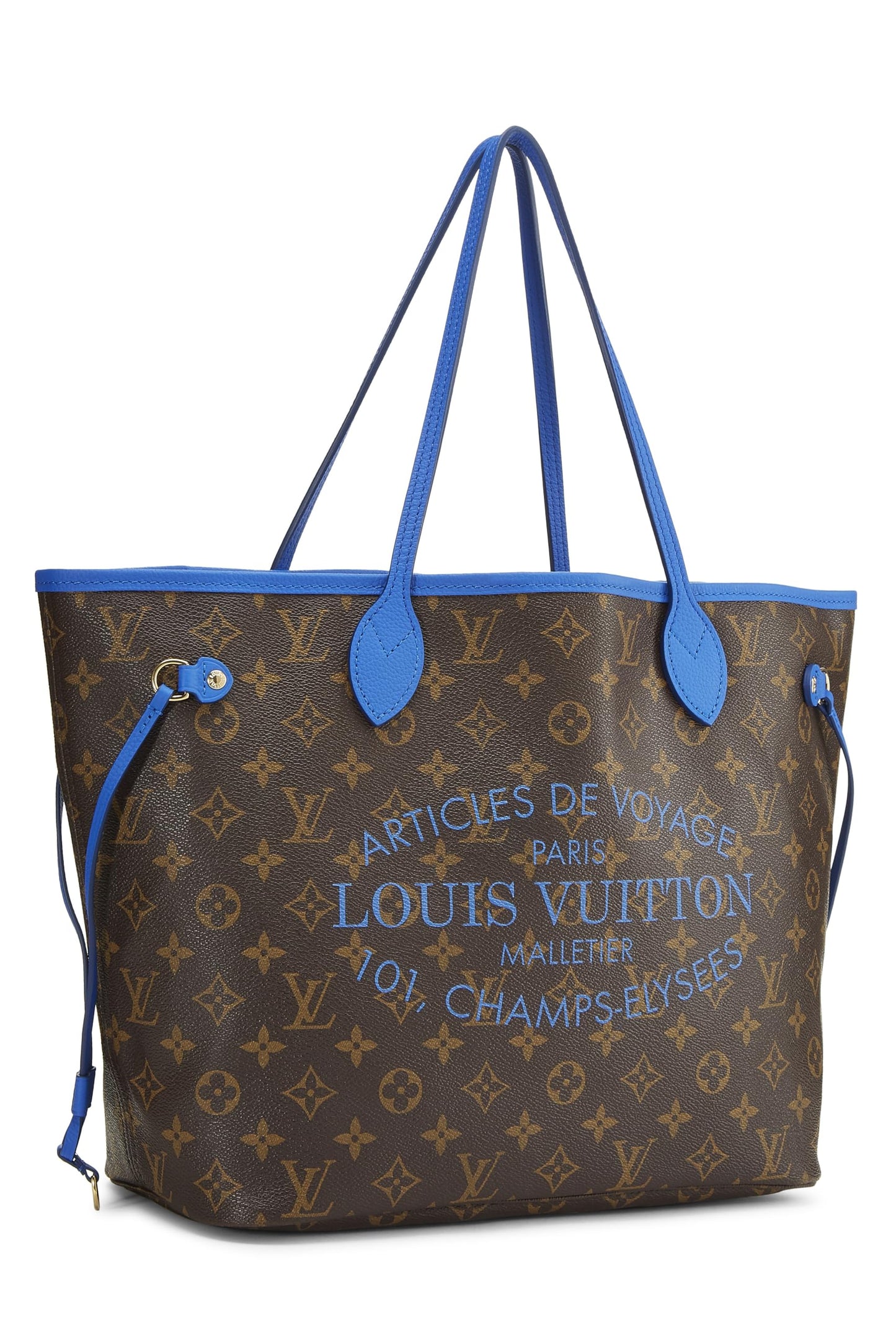 Louis Vuitton, toile monogram bleue d'occasion Ikat Flower Neverfull MM, bleu