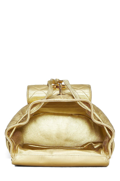 Chanel, Pre-Loved Metallic Gold Quilted Leather Classic Backpack Mini, Gold