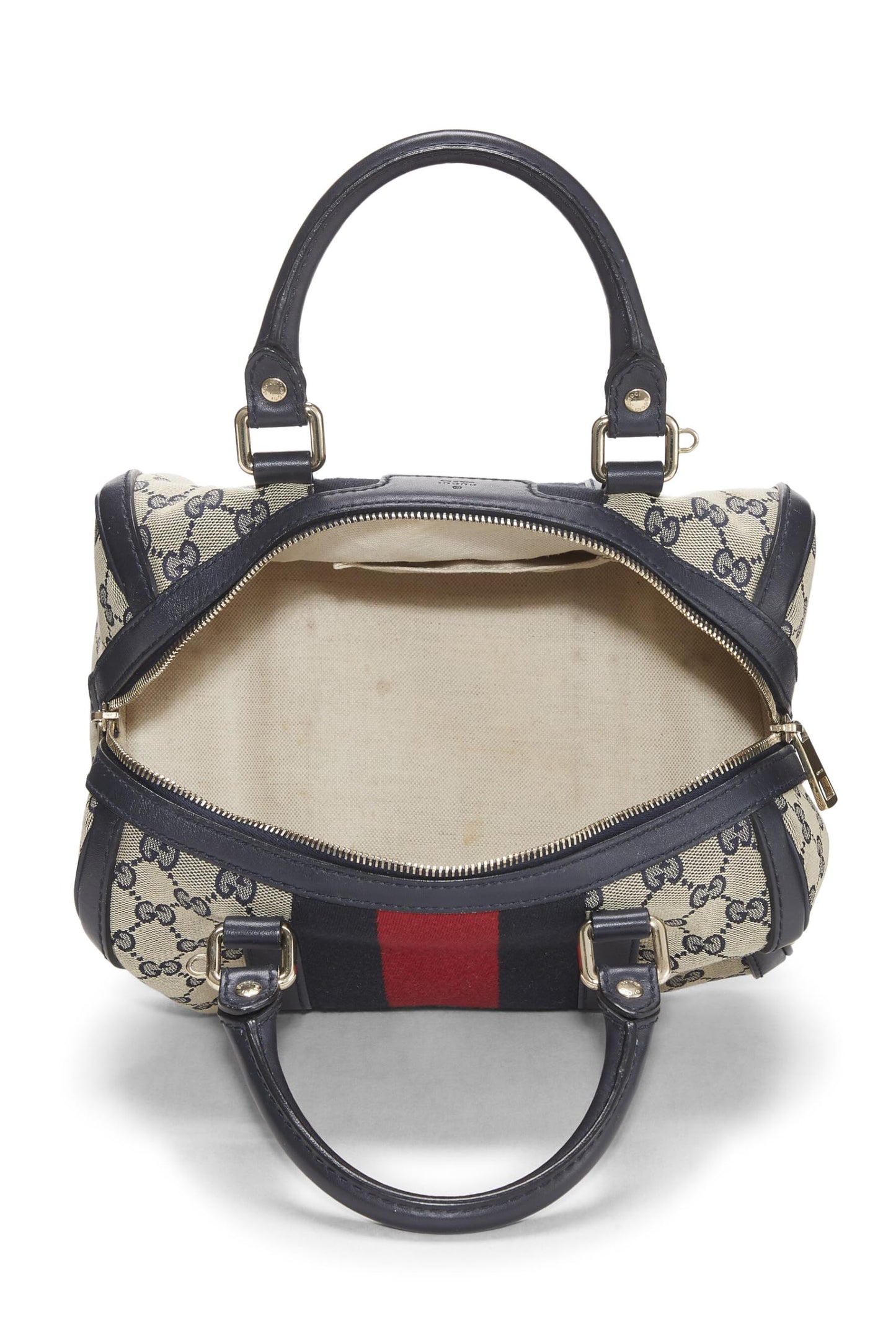 Gucci, sac Boston en toile GG bleu d'occasion, petit modèle, bleu