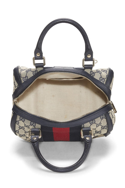 Gucci, Bolso Boston pequeño con tribanda de lona GG original azul Pre-Loved, Azul