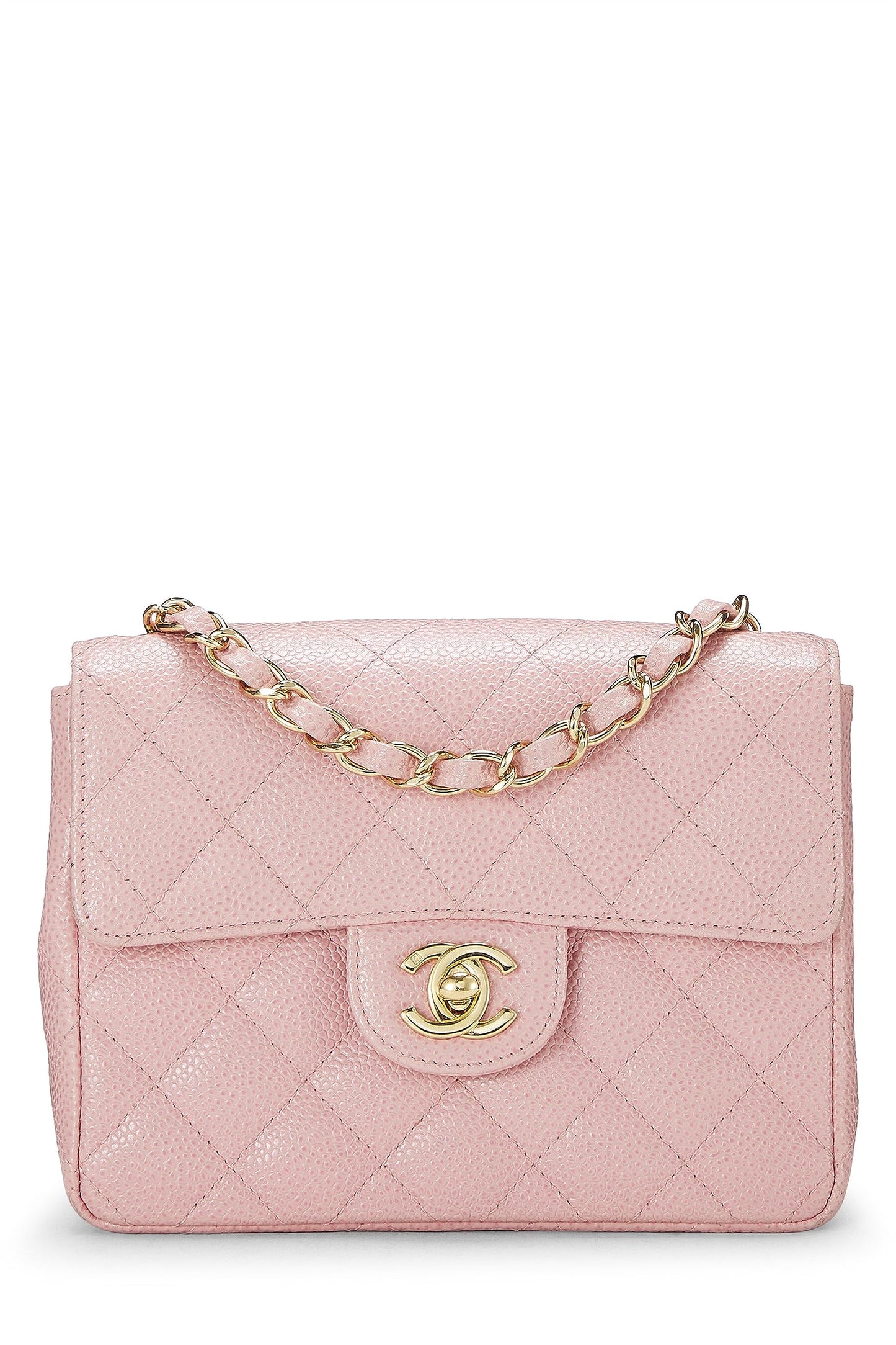 Chanel, Mini sac à rabat carré classique matelassé rose caviar d'occasion, rose