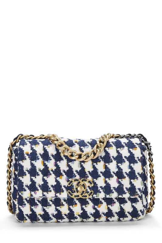 Chanel, Pre-Loved Blue & Multicolor Quilted Tweed 19 Flap Bag Medium, Multi