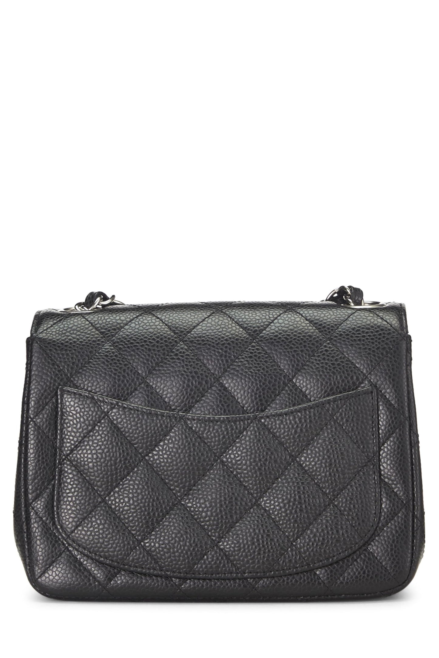 Chanel, Mini Mini con solapa cuadrada clásica de caviar acolchado negro Pre-Loved, Negro