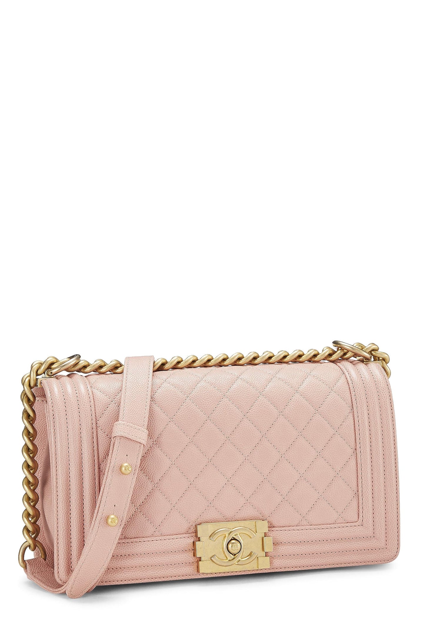 Chanel, sac Boy Caviar matelassé rose d'occasion de taille moyenne, rose