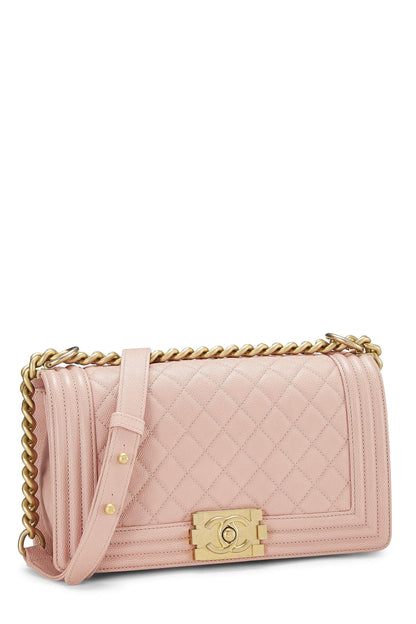 Chanel, Pre-Loved Pink Quilted Caviar Boy Bag Medium, Pink