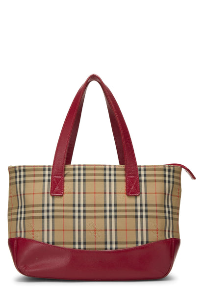 Burberry, sac à main Haymarket Check rouge d'occasion, petit, rouge