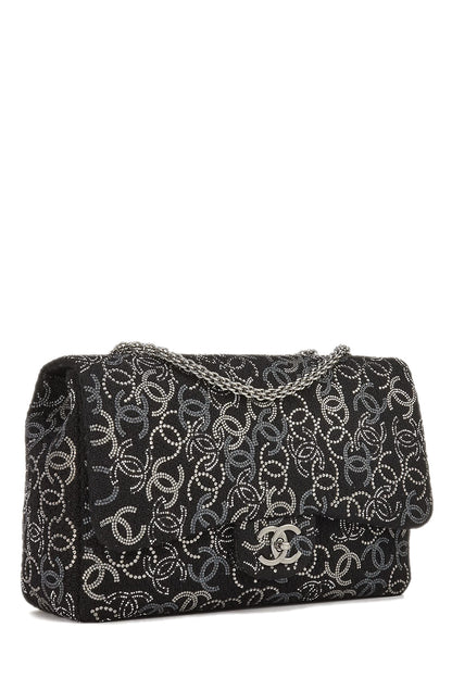 Chanel, Jumbo con media solapa 'CC' de cristal de tweed negro Pre-Loved Paris-Shanghai, Negro