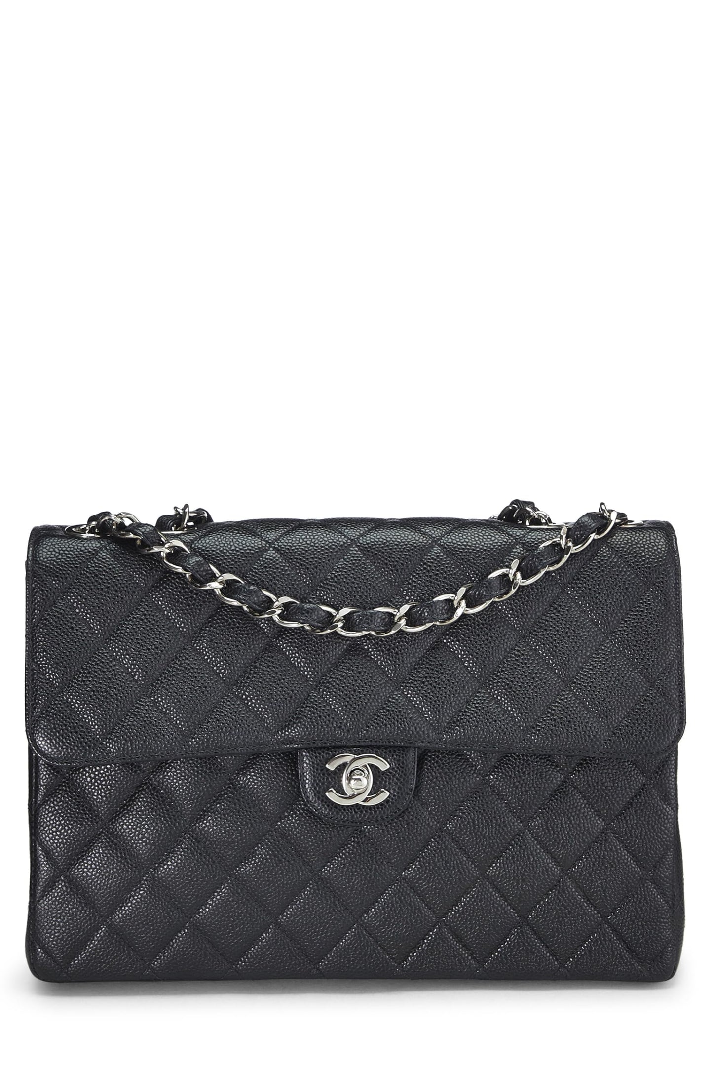 Chanel, Jumbo con media solapa de caviar acolchado negro Pre-Loved, Negro