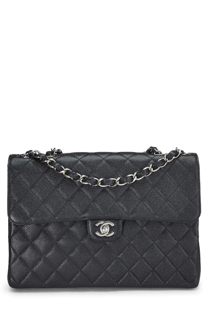 Chanel, sac à main Jumbo matelassé noir à demi-rabat, noir