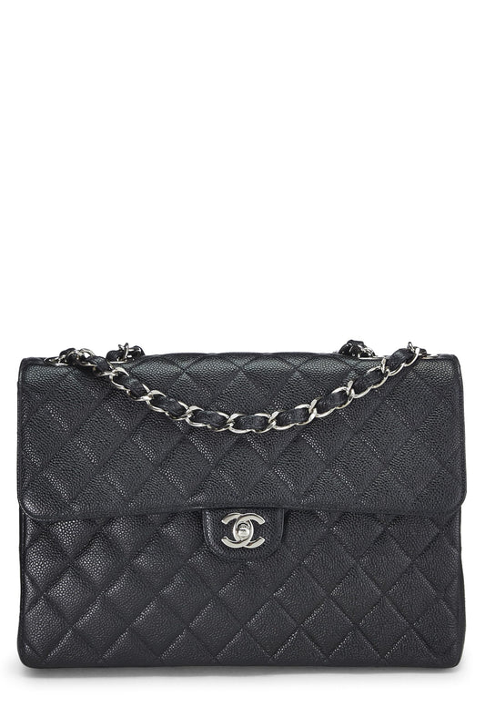 Chanel, Pre-Loved Black Quilted Caviar Half Flap Jumbo, Black