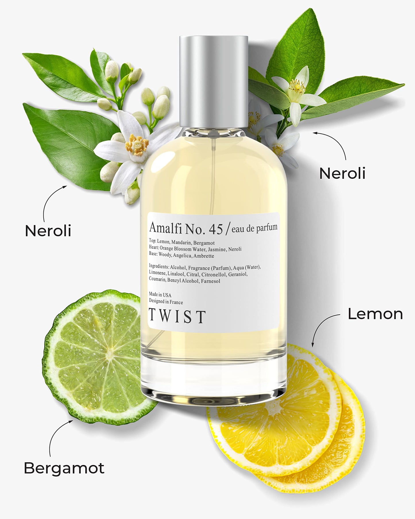 Twist Amalfi No. 45 - Eau De Parfum inspirado en Neroli Portofino de Tom Ford, perfume duradero para mujeres y hombres, sin parabenos, vegano, ingredientes limpios, unisex - Spray 100 ml | 3.4 fl. oz.