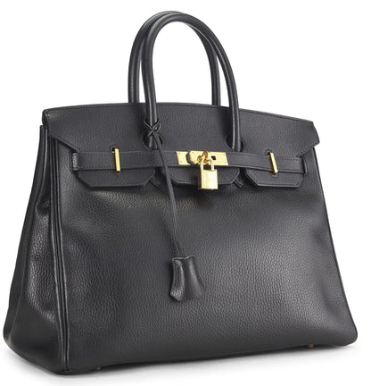 Hermès, Pre-Loved Black Ardennes Birkin 35, Negro