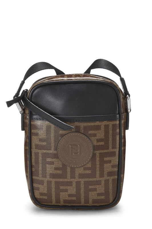 Fendi, sac à bandoulière en cuir marron et toile Zucca d'occasion, noir