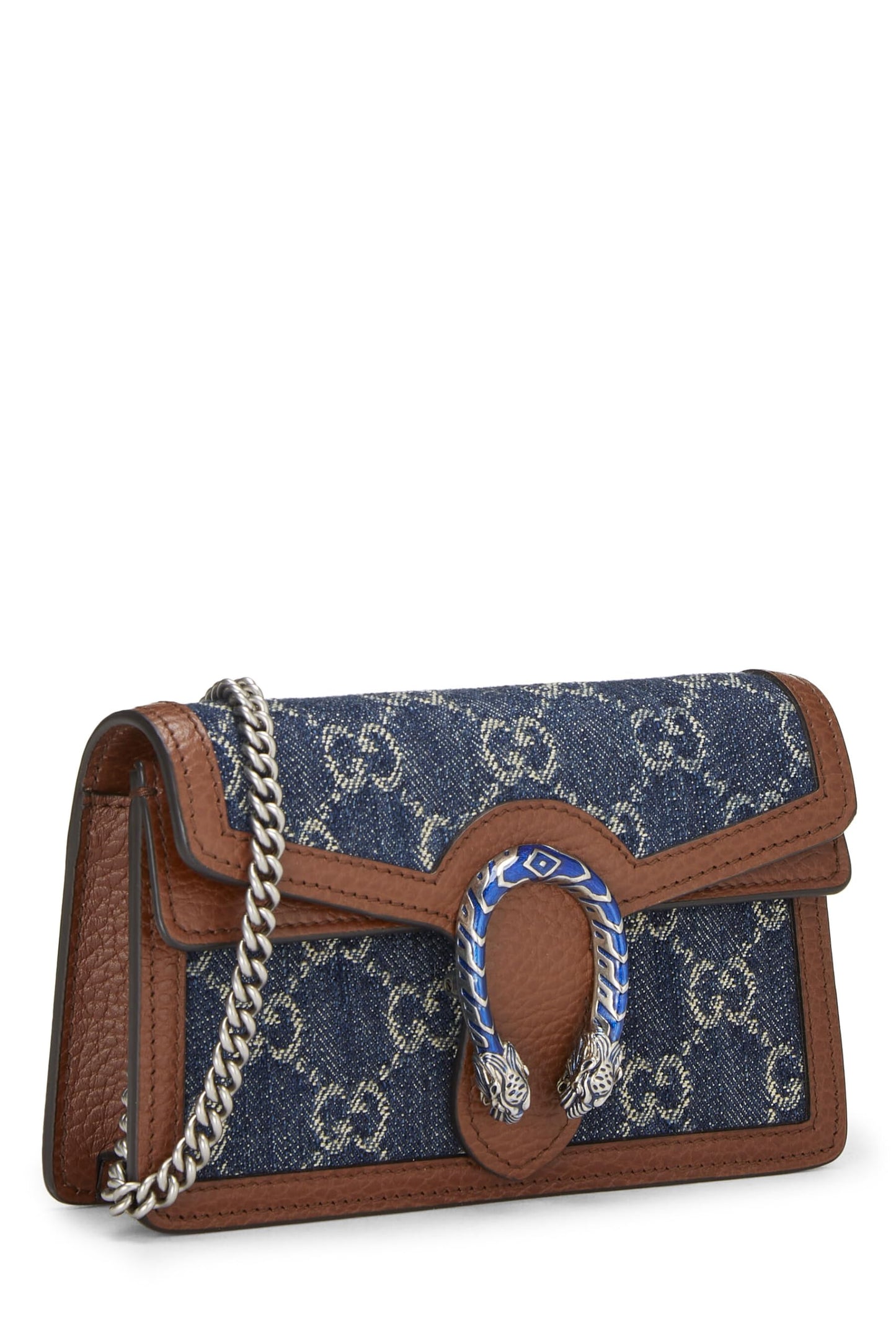 Gucci, sac à bandoulière Dionysus Super Mini en denim bleu d'occasion, bleu