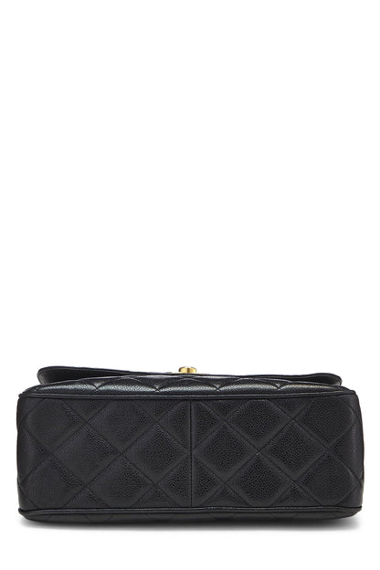 Chanel, sac à rabat carré Big CC Black Caviar d'occasion, grand modèle, noir