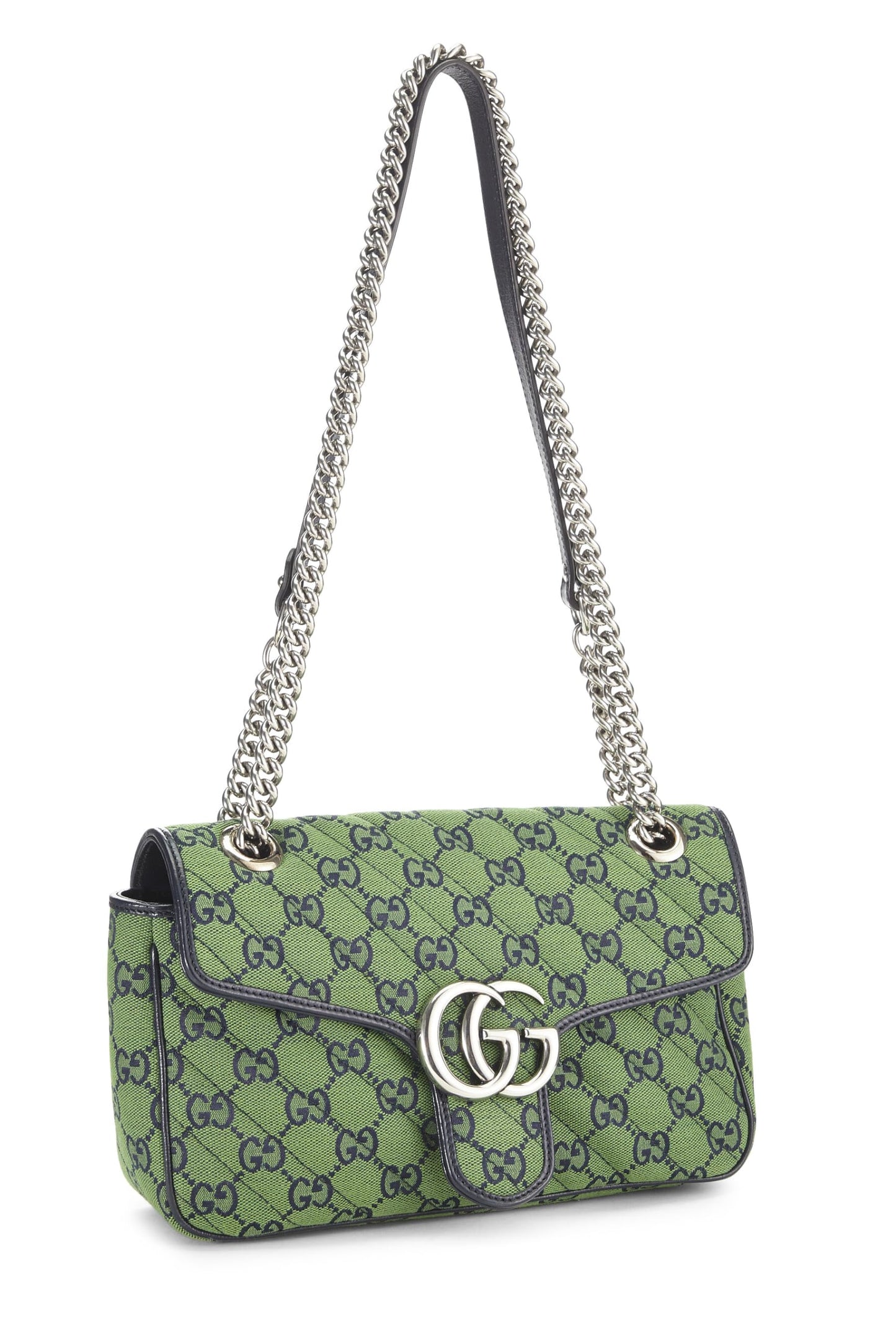 Gucci, Bolso de hombro pequeño Marmont de lona GG original verde Pre-Loved, Verde