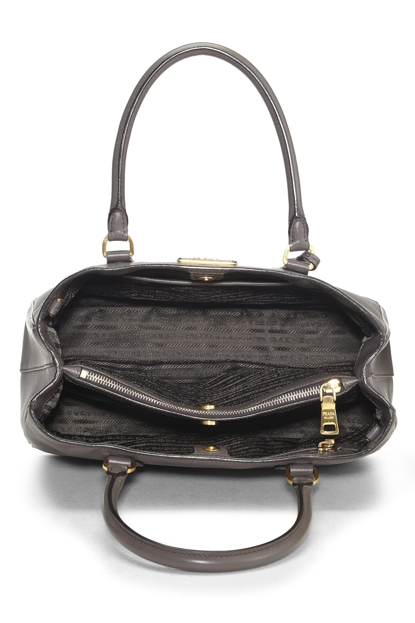 Prada, Bolso ejecutivo mediano Saffiano gris Pre-Loved, Gris