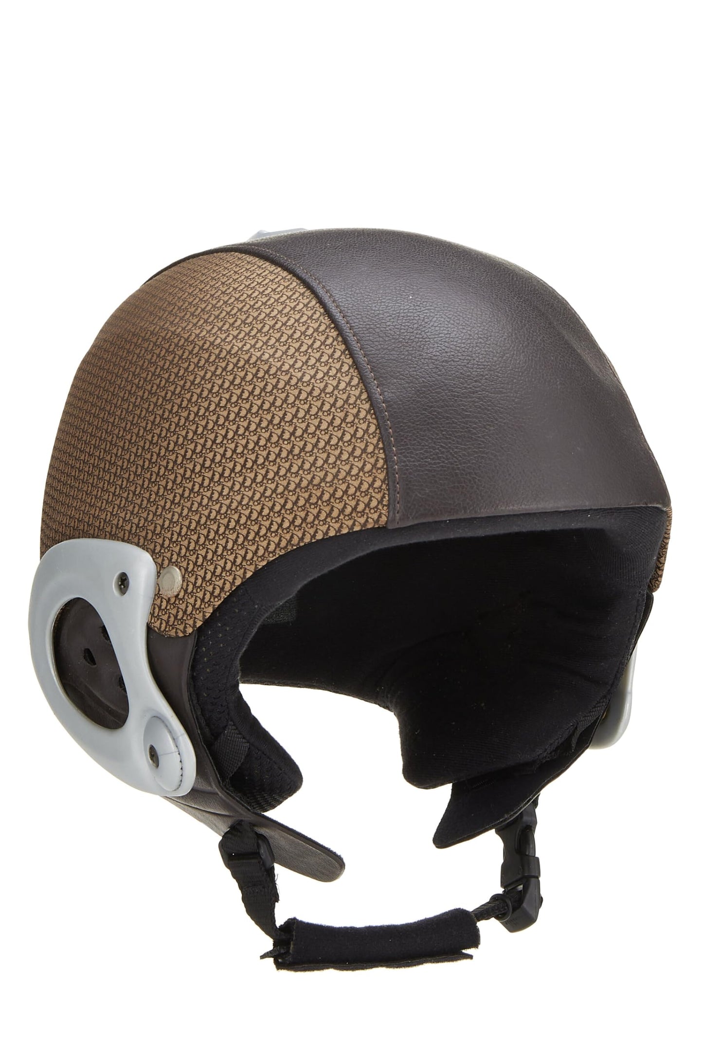 Casque de ski oblique en cuir marron et plastique Dior d'occasion, marron