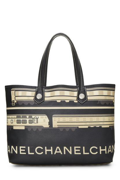 Chanel, Bolso tote Le Train de lona revestida en negro y multicolor Pre-Loved, Negro