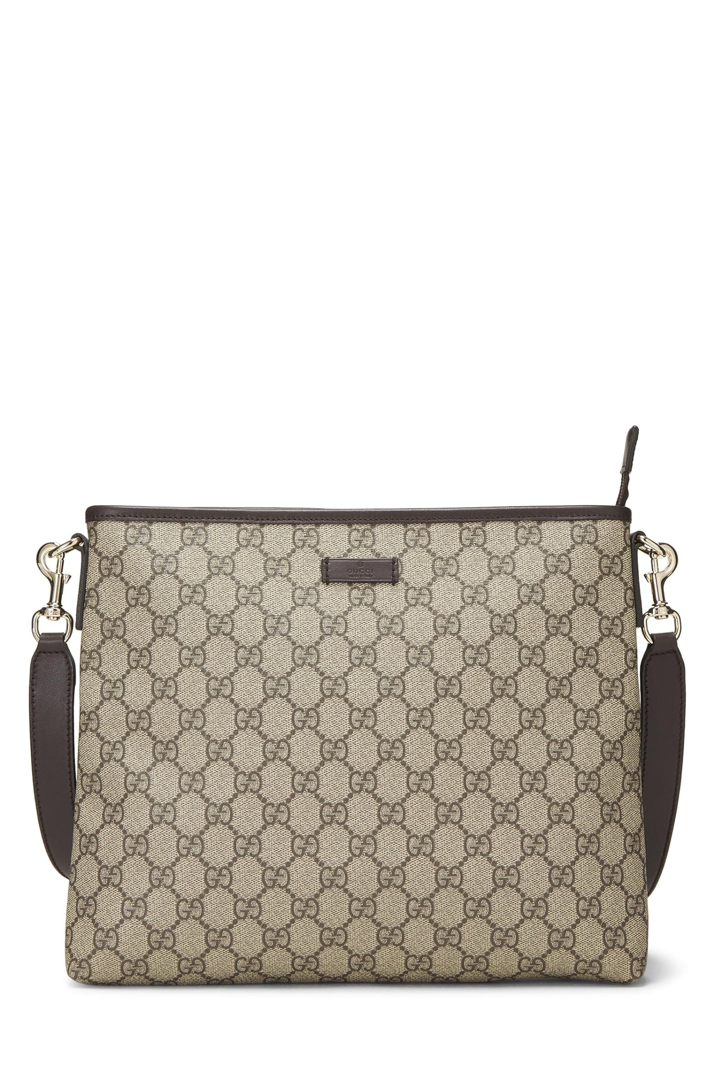 Gucci, sac messager plat zippé en toile GG Supreme marron d'origine d'occasion, marron