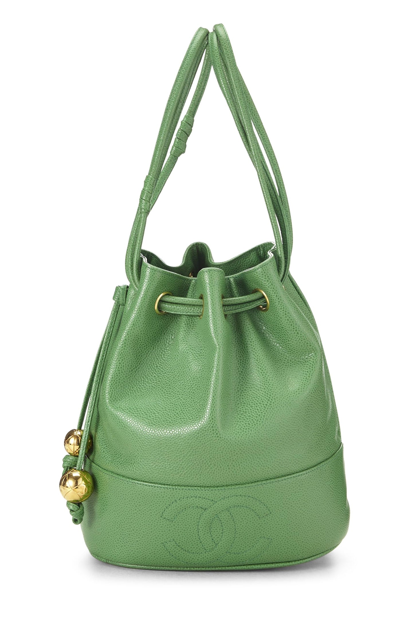 Chanel, Pre-Loved Green Caviar 3 'CC' Bucket Bag, Green