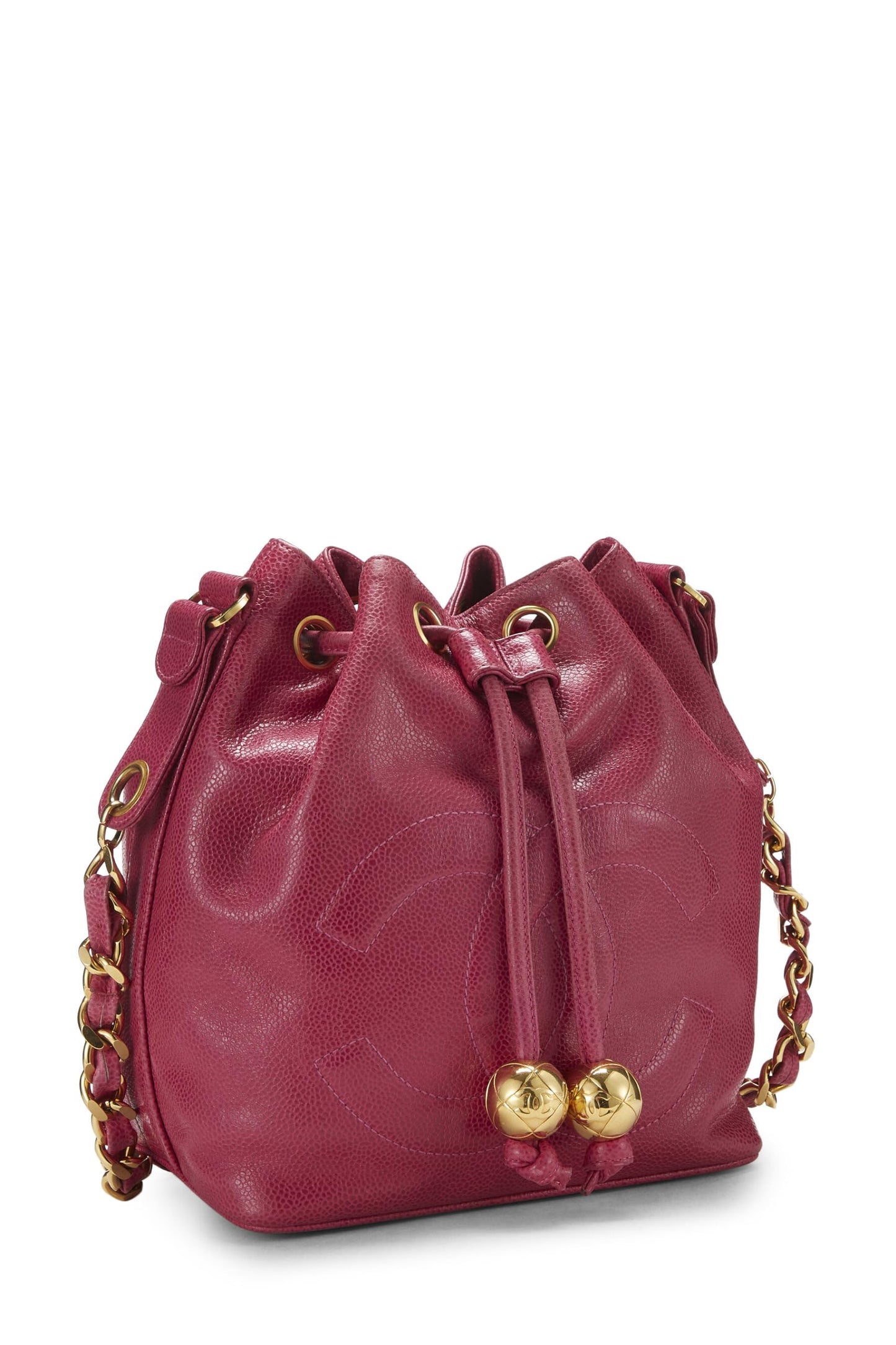 Chanel, sac seau « CC » Pink Caviar d'occasion, petit modèle, rose