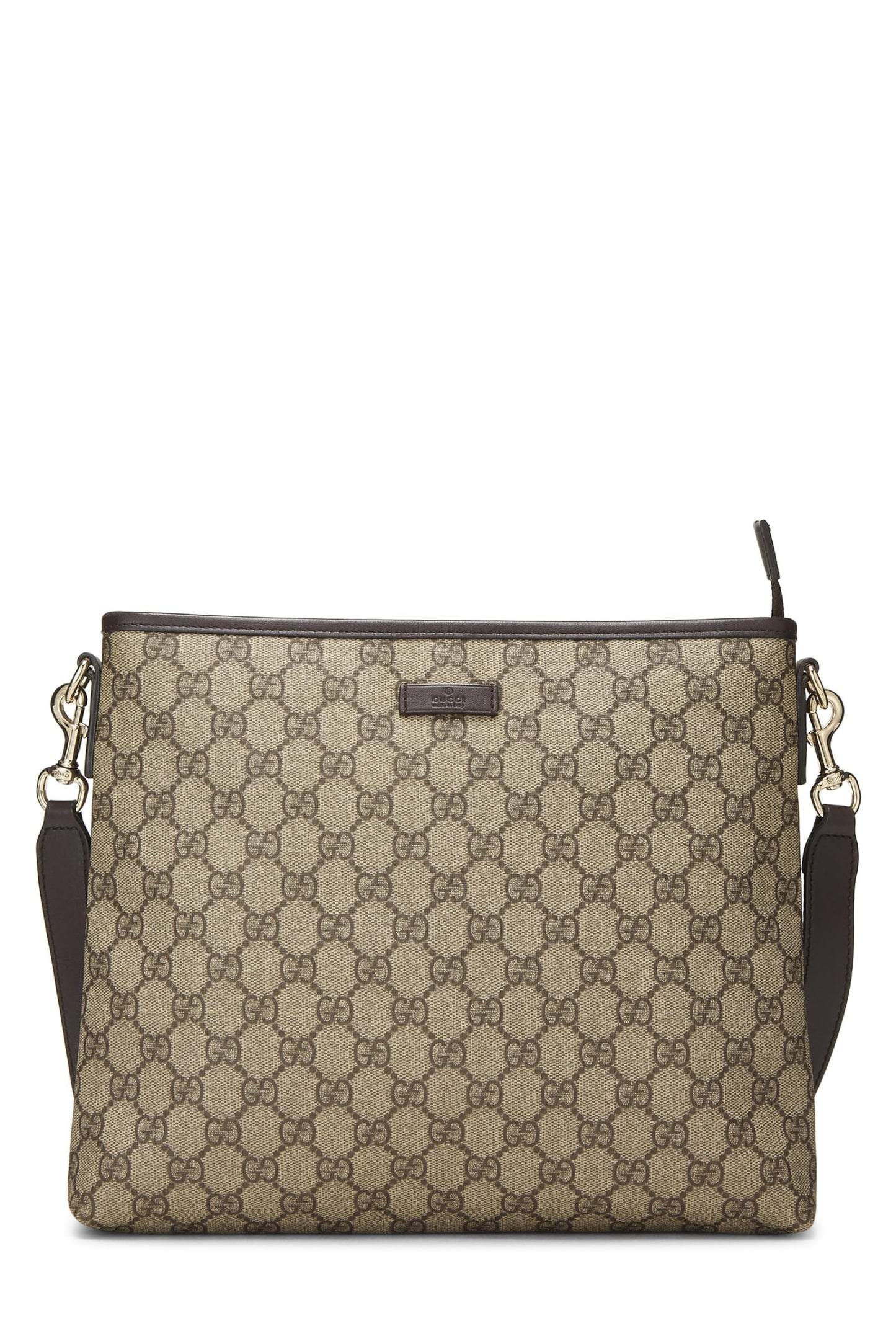 Gucci, sac messager plat zippé en toile GG Supreme marron d'origine d'occasion, marron