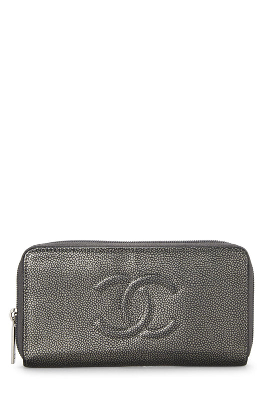 Chanel, portefeuille Timeless 'CC' Silver Caviar d'occasion, gris