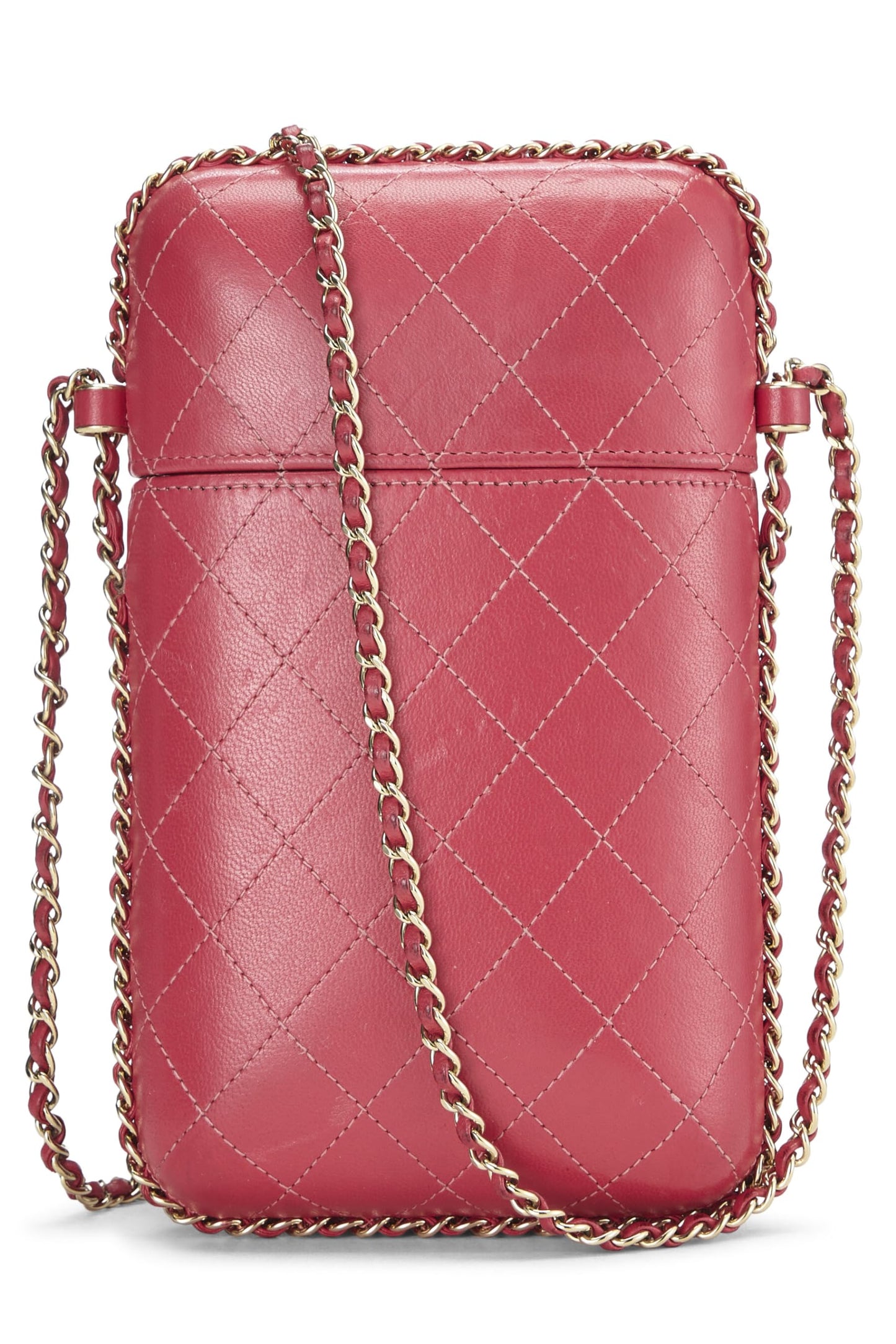 Chanel, Pre-Loved Pink Calfskin Crossbody Chain Phone Holder, Pink