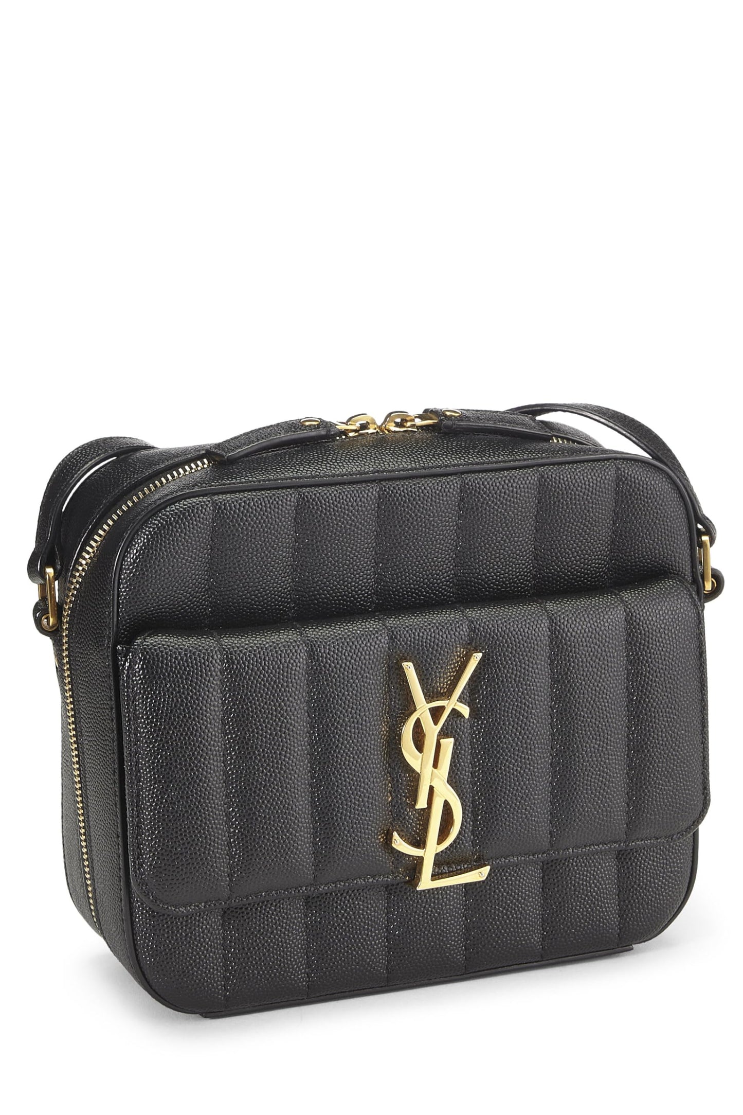 Yves Saint Laurent, sac photo Vicky en cuir d'agneau matelassé noir d'occasion, noir