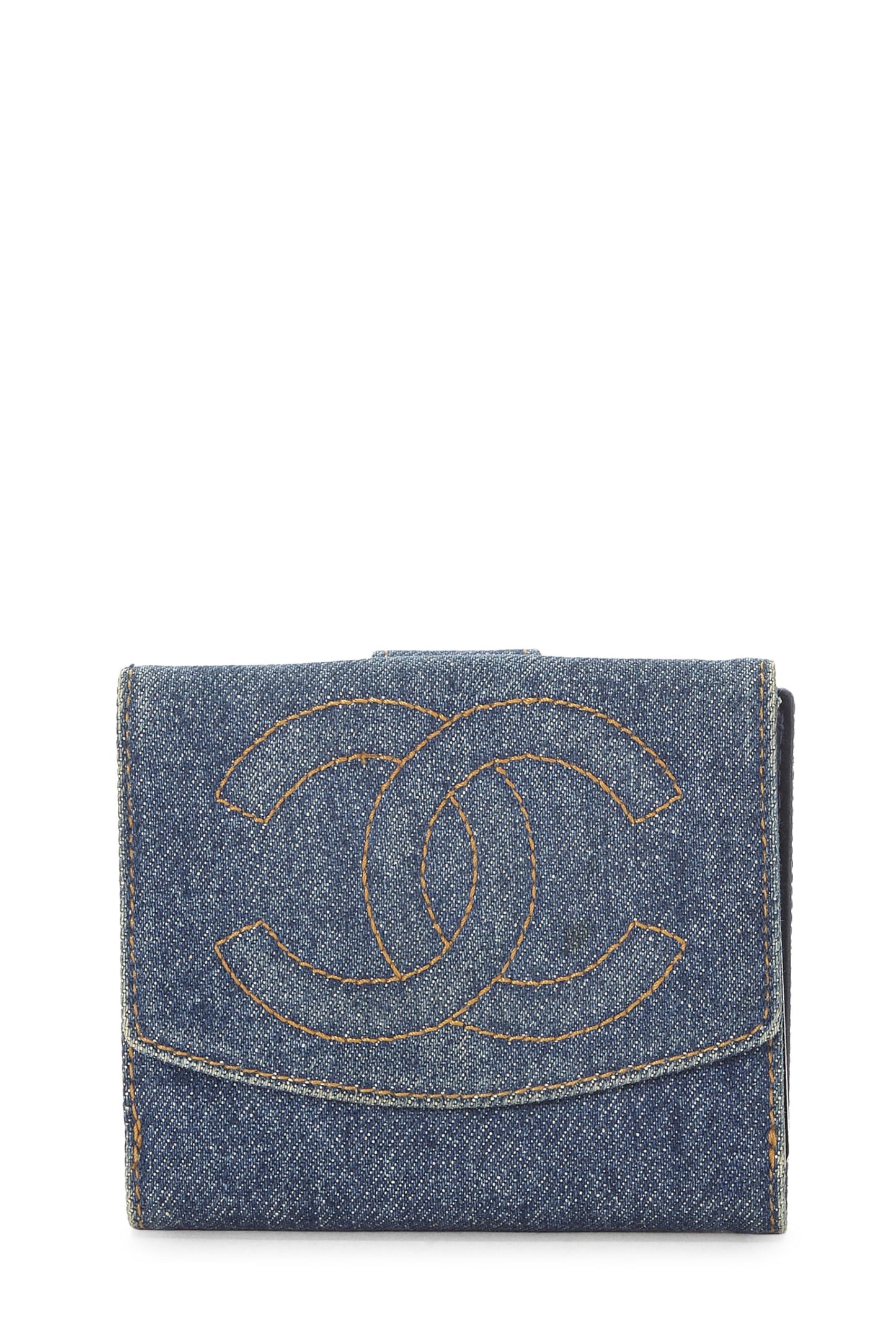 Chanel, portefeuille « CC » en denim bleu d'occasion, bleu