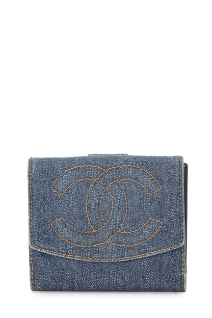 Chanel, portefeuille « CC » en denim bleu d'occasion, bleu