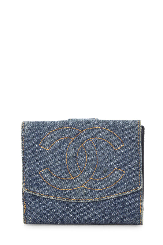 Chanel, Pre-Loved Blue Denim 'CC' Wallet, Blue