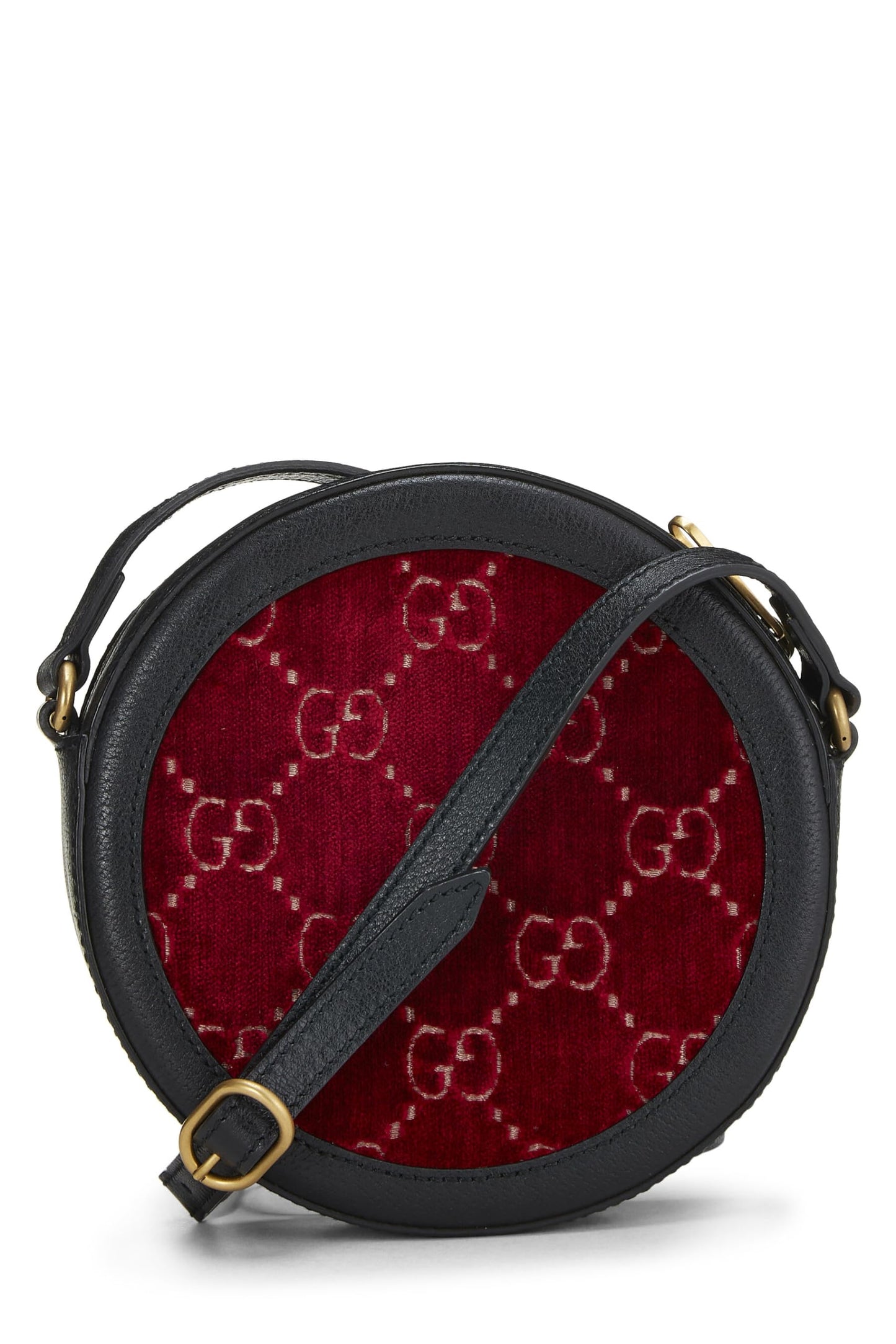 Gucci, sac à bandoulière rond GG Marmont en velours bordeaux d'occasion, mini, bordeaux