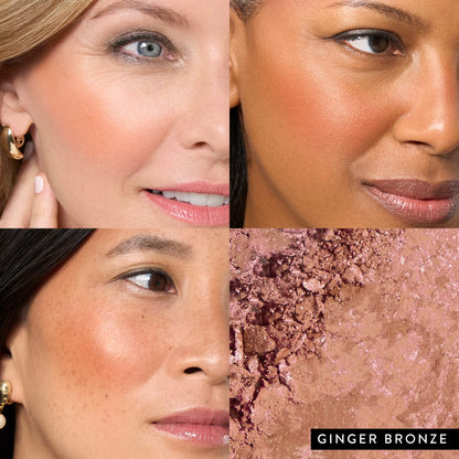 LAURA GELLER NEW YORK Bronceador 2 en 1 Baked Blush-n-Bronze Blush, Ginger Bronze + Brocha retráctil en ángulo Kabuki