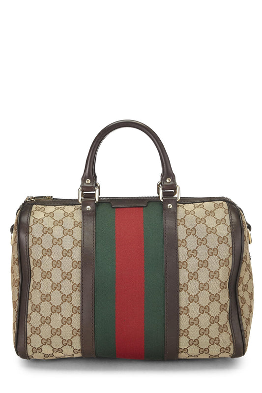 Gucci, Bolso Boston con tribanda de lona GG original Pre-Loved, Marrón