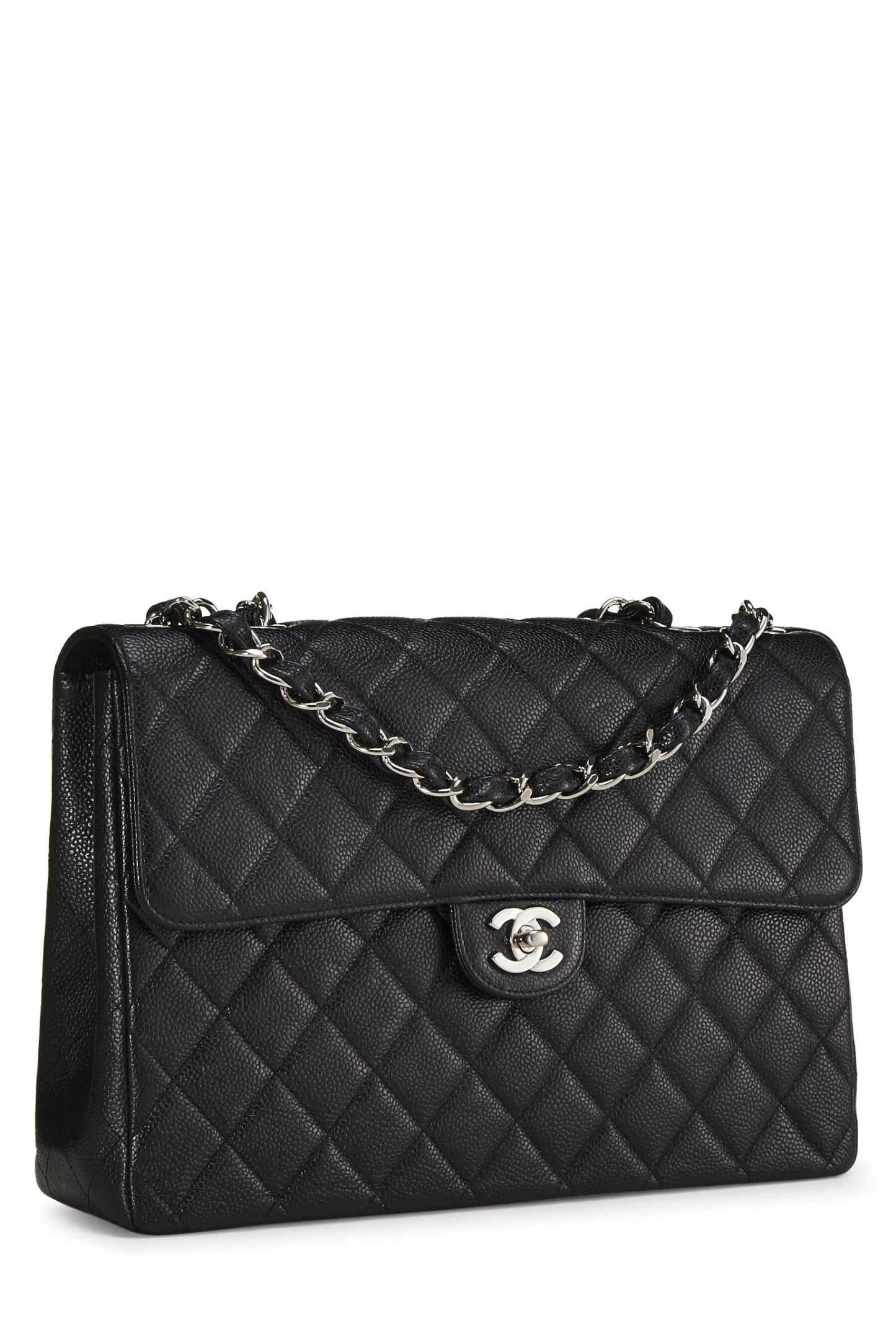 Chanel, Jumbo con media solapa de caviar acolchado negro Pre-Loved, Negro