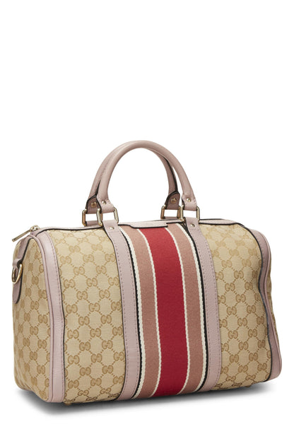 Gucci, Bolso Boston mediano con tribanda de lona GG original rosa Pre-Loved, Rosa