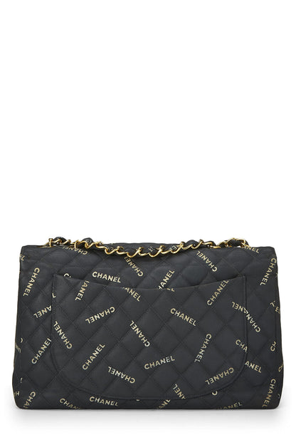 Chanel, Maxi sac à rabat demi-corps en toile noire avec logo d'occasion, noir