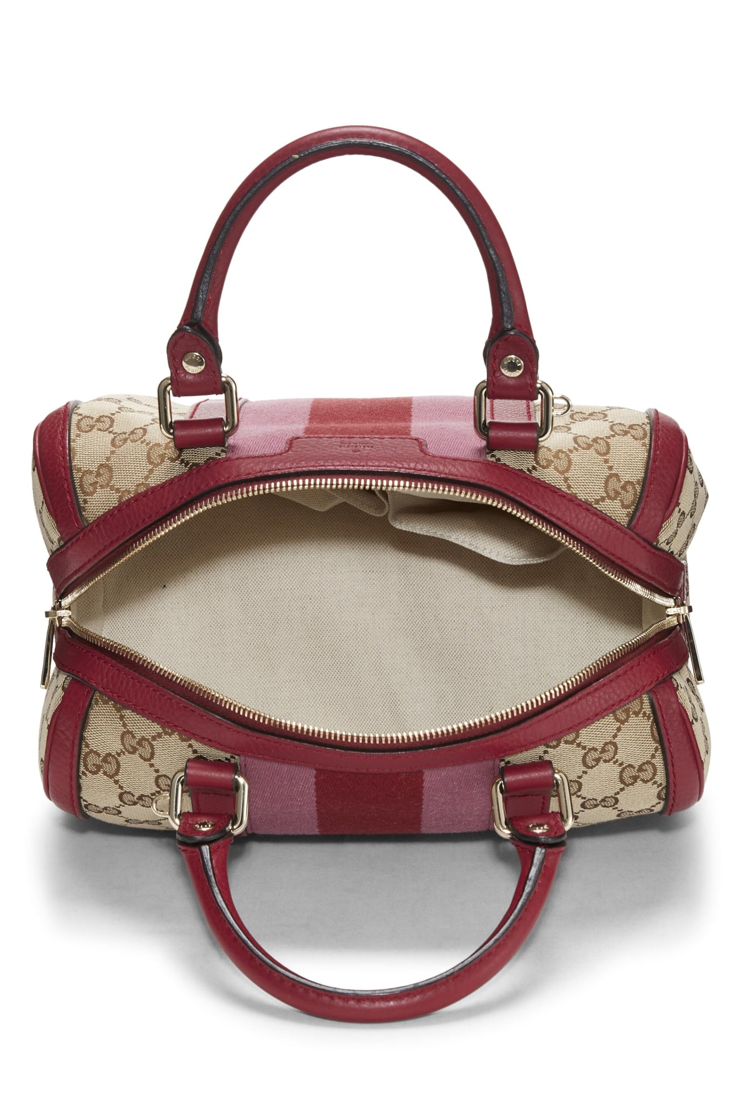 Gucci, Bolso Boston pequeño con tribanda de lona GG original rojo Pre-Loved, Rojo