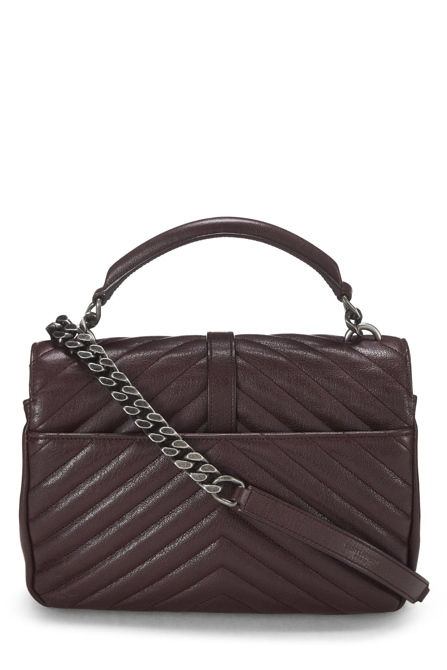 Yves Saint Laurent, Pre-Loved Borgoña Chevron Leather College Medium, Borgoña