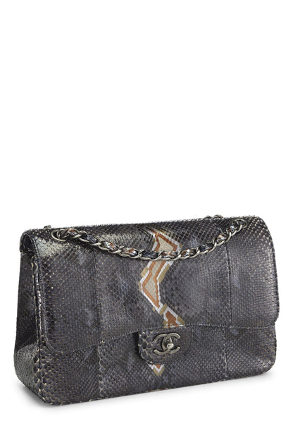 Chanel, Pre-Loved Navy Python New Classic Double Flap Jumbo, Blue