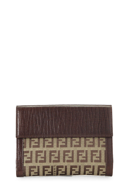 Fendi, portefeuille compact en toile Zucchino marron d'occasion, marron