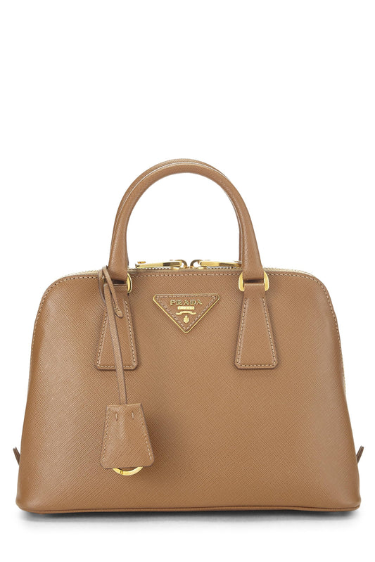 Prada, sac à main mini en cuir saffiano lux marron d'occasion, marron