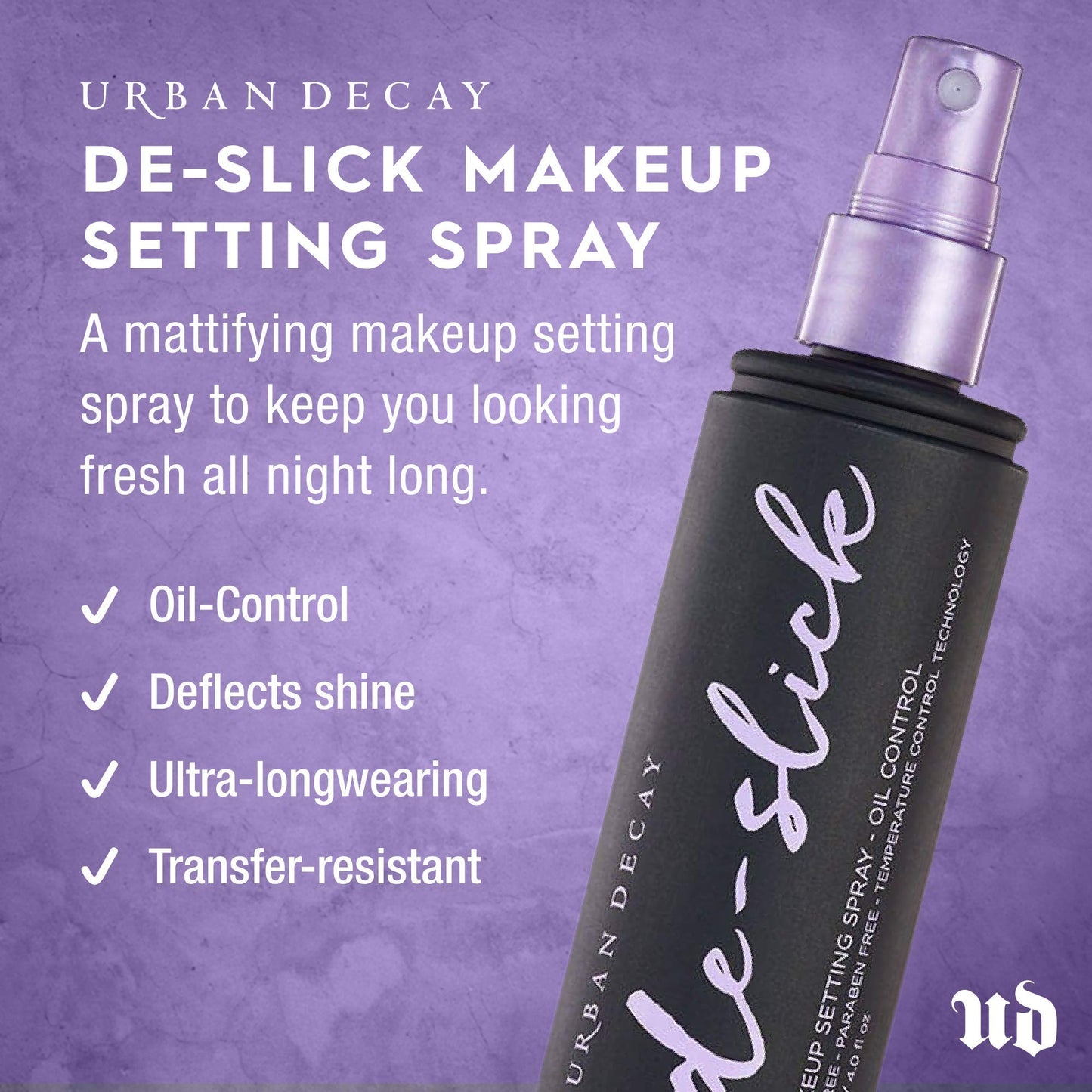 Urban Decay De-Slick Mattifying Makeup Setting Spray for Face (Travel Size), Waterproof, Smudge-proof, Oil & Shine Control, for Oily Combination Skin, Oil-free, Vegan, Cruelty-free - 1 fl oz