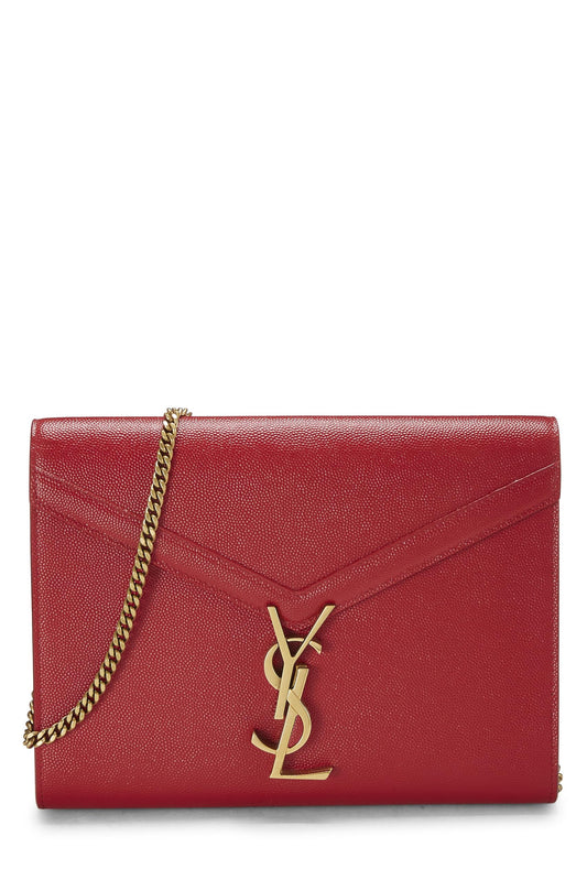 Yves Saint Laurent, Pre-Loved Red Grainy Leather Cassandra Wallet on Chain (WOC), Red