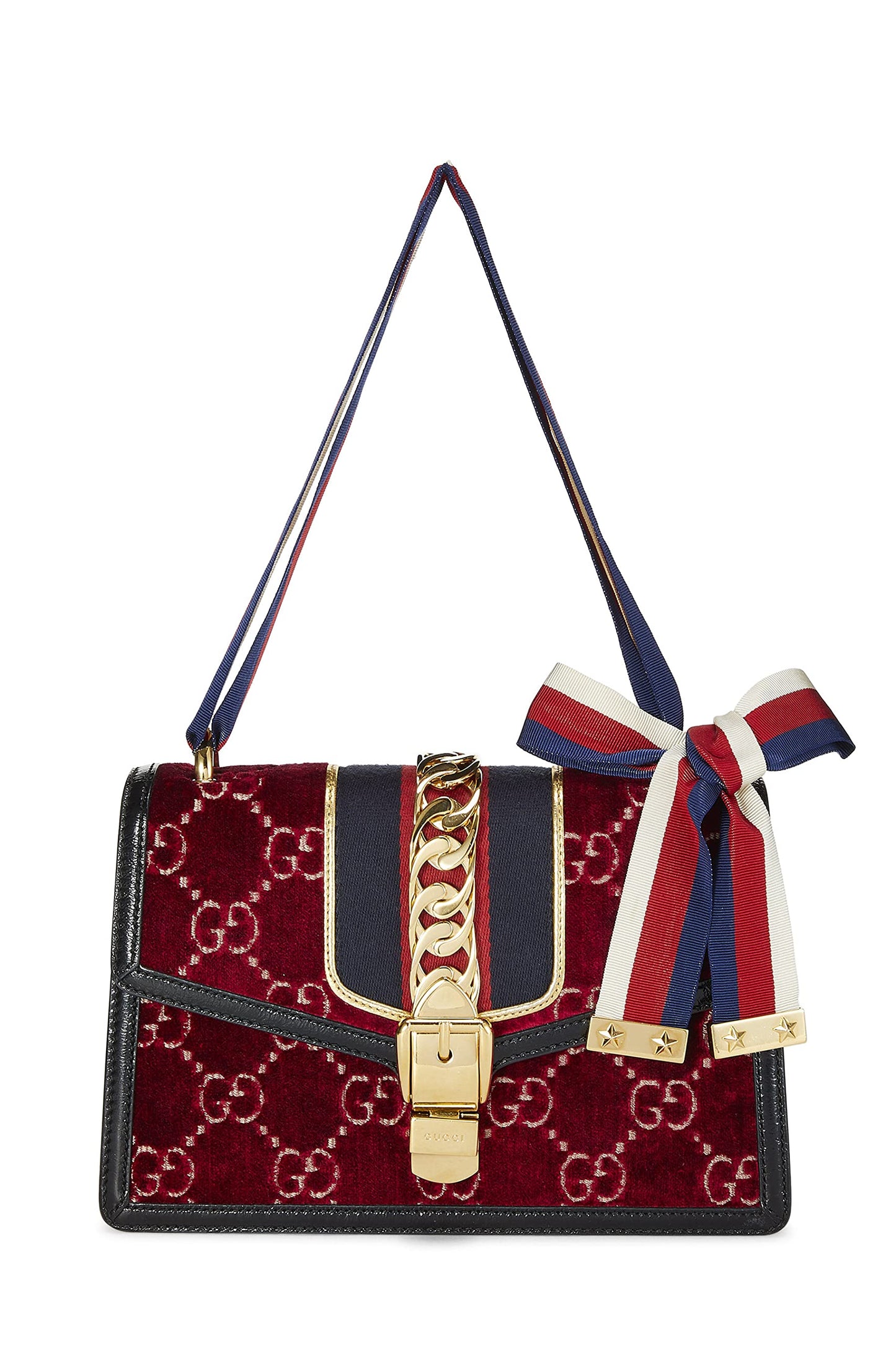 Gucci, sac à bandoulière Sylvie en velours bordeaux d'occasion, bordeaux