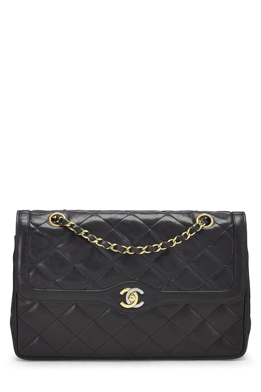 Chanel, Jumbo Double Flap en cuir d'agneau matelassé noir d'occasion, édition limitée Paris, noir