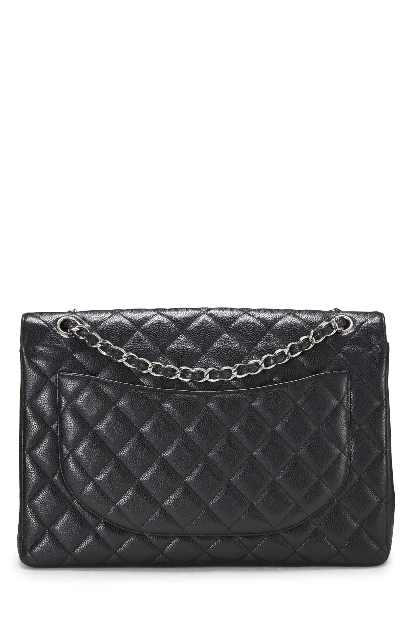 Chanel, Maxi à double rabat matelassé noir New Classic Caviar d'occasion, noir